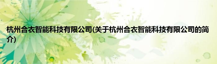 杭州合衣智能科技有限公司(关于杭州合衣智能科技有限公司的简介)