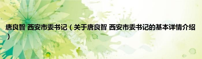 唐良智 西安市委书记（关于唐良智 西安市委书记的基本详情介绍）