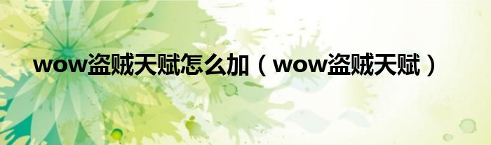 wow盗贼天赋怎么加（wow盗贼天赋）