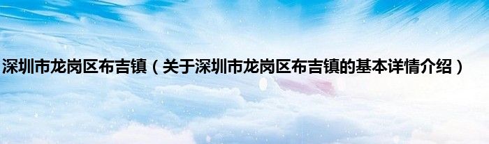 深圳市龙岗区布吉镇（关于深圳市龙岗区布吉镇的基本详情介绍）