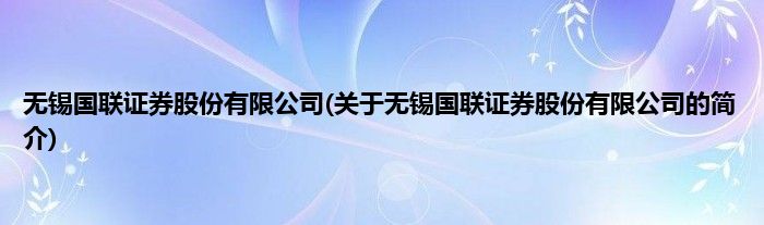 无锡国联证券股份有限公司(关于无锡国联证券股份有限公司的简介)