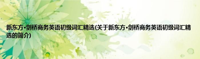 新东方·剑桥商务英语初级词汇精选(关于新东方·剑桥商务英语初级词汇精选的简介)