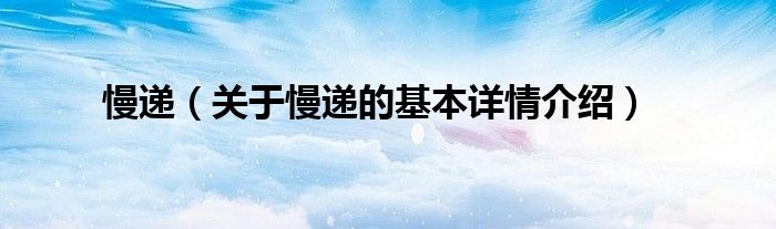 慢递（关于慢递的基本详情介绍）