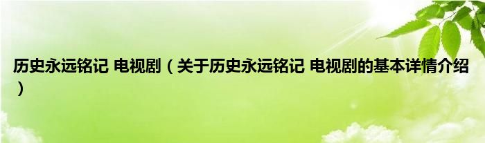 历史永远铭记 电视剧（关于历史永远铭记 电视剧的基本详情介绍）
