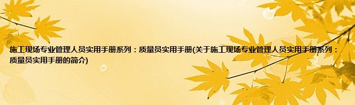 施工现场专业管理人员实用手册系列：质量员实用手册(关于施工现场专业管理人员实用手册系列：质量员实用手册的简介)