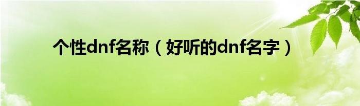 个性dnf名称（好听的dnf名字）
