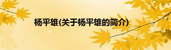 杨平雄(关于杨平雄的简介)