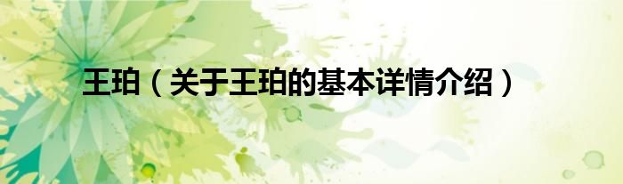 王珀（关于王珀的基本详情介绍）