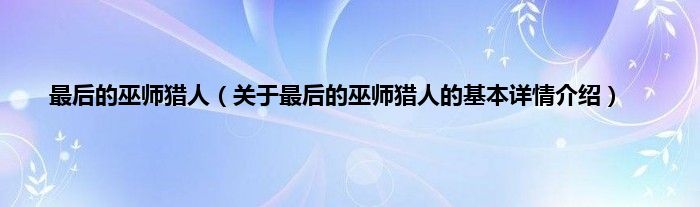 最后的巫师猎人（关于最后的巫师猎人的基本详情介绍）