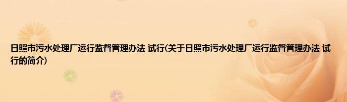 日照市污水处理厂运行监督管理办法 试行(关于日照市污水处理厂运行监督管理办法 试行的简介)