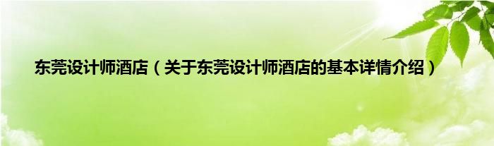 东莞设计师酒店（关于东莞设计师酒店的基本详情介绍）