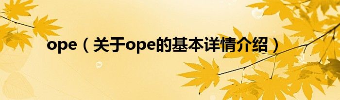 ope（关于ope的基本详情介绍）