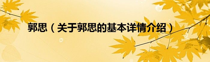 郭思（关于郭思的基本详情介绍）