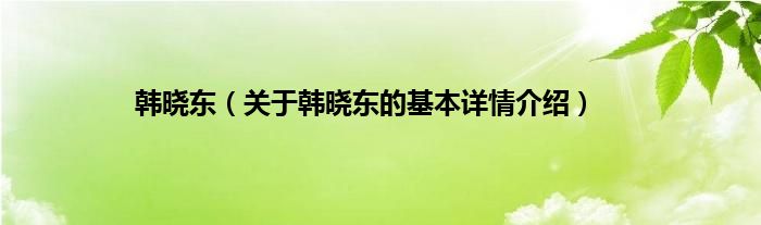 韩晓东（关于韩晓东的基本详情介绍）