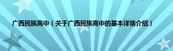 广西民族高中（关于广西民族高中的基本详情介绍）