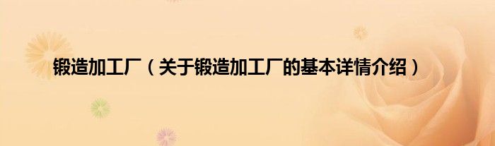 锻造加工厂（关于锻造加工厂的基本详情介绍）